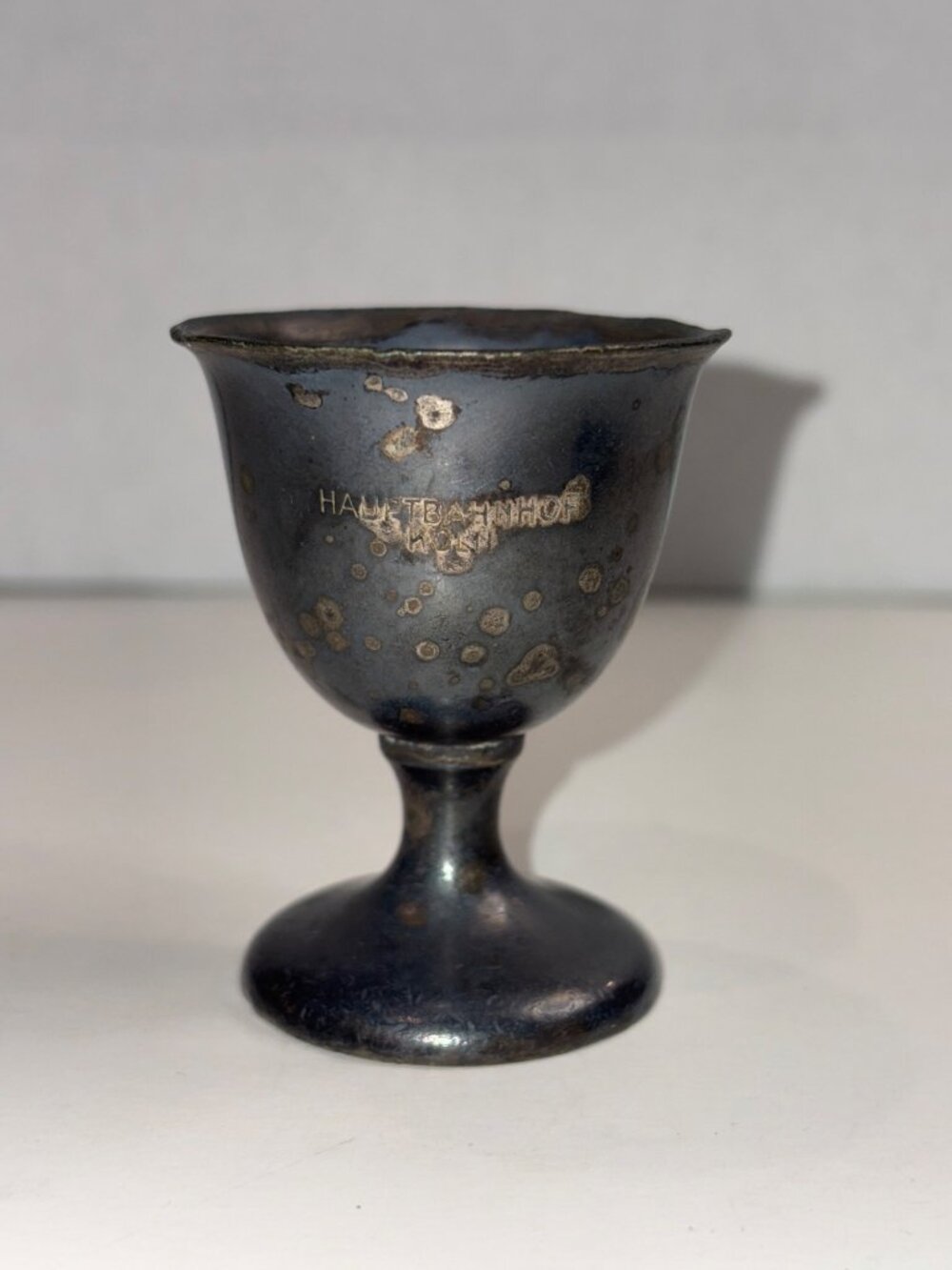 Vintage Silver-Plated Egg Cup With Patina & "Hauptbahnhof Köln" Engraving